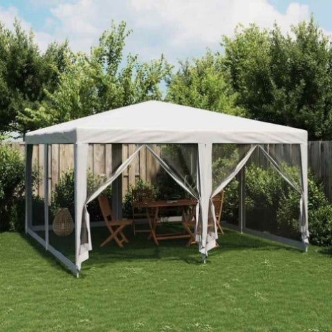 Party Tent with 8 Mesh Sidewalls White 4x4 m HDPE 4010061