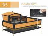 Wooden Tortoise House with Balcony, Tray, Roof, for Indoor and Outdoor, Yellow T3398P349999
