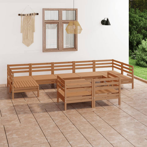 ZNTS 10 Piece Garden Lounge Set Honey Brown Solid Wood Pine 3083482