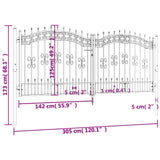 ZNTS Fence Gate with Spear Top Black 305x173 cm Powder-coated Steel 151096