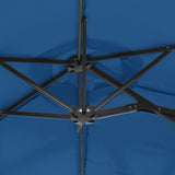 Double-Head Garden Parasol with LEDs Azure Blue 316x145 cm 362976