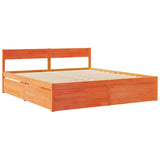 Bed with Drawers and Mattress Wax Brown 200x200 cm Solid Wood Pine 3281888