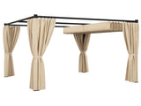 3 x 3 Retractable Pergola, Garden Gazebo Shelter with Curtains, for Grill, Patio, Deck, Beige T3398P325322