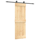 Sliding Door Natural and Black 70 x 210 cm Solid Pine Wood 3444971