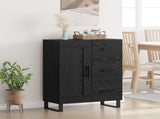Sideboard Black Oak 69.5 x 34 x 90 cm Engineered Wood and Iron 881647