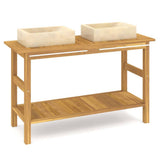 Bathroom Vanity Cabinet with Cream Marble Sinks Solid Wood Teak 3096578
