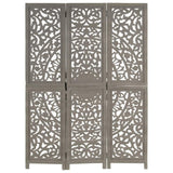 Hand carved 3-Panel Room Divider Grey 120x165 cm Solid Mango Wood 285337