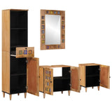 Bathroom Furniture Set with Door 4 pcs Natural Solid Mango Wood 3310098