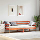 Day Bed with Headboard Wax Brown Solid Pine Wood 877048
