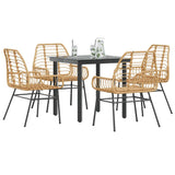 5 Piece Garden Dining Set Brown Poly Rattan Glass 3334542