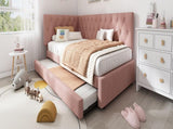Upholstered Bed Daybed with Pull-Out Bed, 3FT Single Sofa Bed 90 x 190 cm, Ottoman Bed Trundle Beds N601P377081P