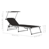 44333 Folding Sun Lounger with Roof Aluminium and Textilene Black