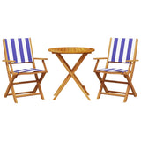 3 Piece Bistro Set Blue and White Fabric and Solid Wood 3281861