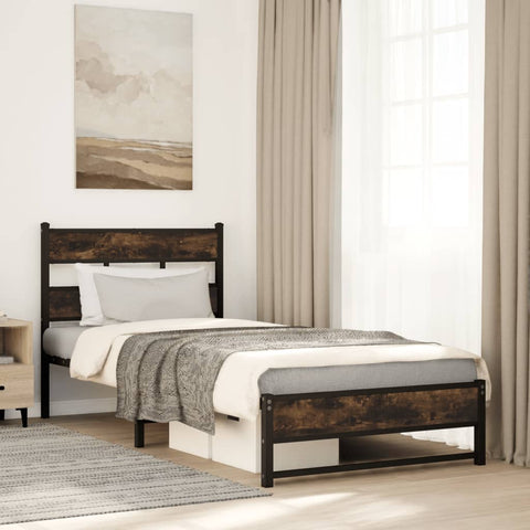 ZNTS Metal Bed Frame without Mattress Smoked Oak 90x190 cm Single 4017210