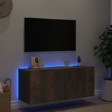 TV Wall Cabinet with LED Lights Smoked Oak 100x35x41 cm 837327