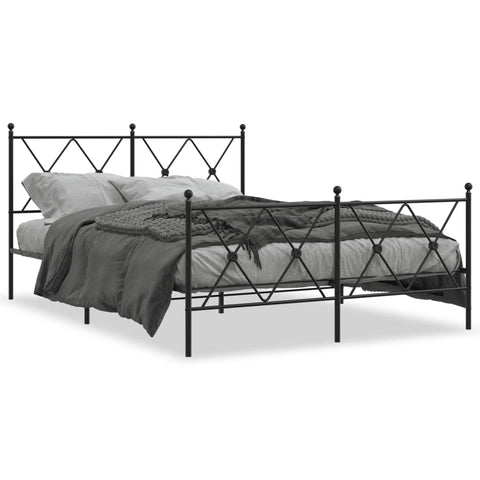 ZNTS Metal Bed Frame with Headboard and Footboard Black 140x190 cm 376520