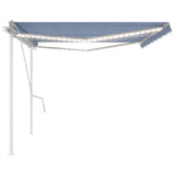 Manual Retractable Awning with LED 5x3 m Blue and White 3069981