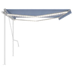 ZNTS Manual Retractable Awning with LED 5x3 m Blue and White 3069981