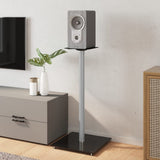 Speaker Stands 2 pcs Black&Silver Tempered Glass 1 Pillar Design 51816