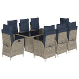 9 Piece Garden Dining Set with Cushions Grey Poly Rattan 3213365