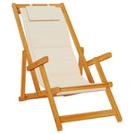 ZNTS Folding Beach Chair with Armrests Cream Acacia Wood & Textilene 4108067