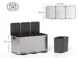HOMCOM 3 x 20L Pedal Bin, Steel Triple Kitchen Bin with Soft Close Lid, Removable Inner Buckets, T3398P549118
