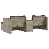 5 Piece Garden Sofa Set with Cushions Grey Poly Rattan Acacia 365726
