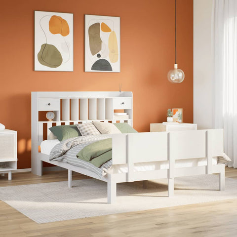ZNTS Bookcase Bed without Mattress White 160x200cm Solid Wood Pine 3322697
