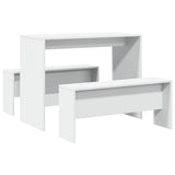 3 Piece Dining Table and Bench set White Engineered Wood 855530
