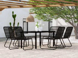 Dining Set Black Powder-coated steel, glass, PE rattan 7 Piece 3099170