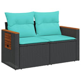 Garden Sofa with Cushions 2-Seater Black Poly Rattan 366036