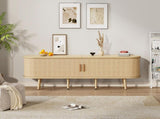 TV Stand with 2 Drawer 2 Sliding Doors 2-Tier Storage Shelf,Oval TV Cabinet Storage Sideboard with N605P339343E