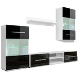 4 pcs Black High Gloss Wall Display Cabinet TV Unit with LED Lighting 242573