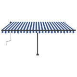 ZNTS Freestanding Manual Retractable Awning 400x300 cm Blue/White 3069736