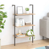 3-Tier Leaning Shelf Light Brown and Black 64x35x120,5 cm 336379