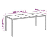 Garden Table with Glass Top Grey 190x90x75 cm Poly Rattan 319904