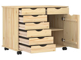 Rolling Cabinet Brown 63.5 x 39 x 65.5 cm Solid Pine Wood 42032397