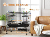Large Hamster Cage, Gerbil Cage with Tubes, Storage Shelf, Ramps, Platforms, Running Wheel - Black T3398P350098
