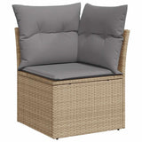 ZNTS 7 Piece Garden Sofa Set with Cushions Beige Poly Rattan Acacia 3327622