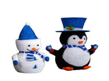 Set of 2 Lighted Plush Penguin and Snowman Christmas Decorations, Pre-lit Pull Up Holiday Decor with 46065456
