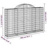 Arched Gabion Basket 200x30x120/140 cm Galvanised Iron 153486