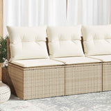2 Piece Garden Sofa Set with Cushions Beige Poly Rattan Acacia 3325234