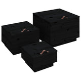 Storage Boxes with Lids 3 pcs Black Solid Wood Pine 818249