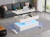 Modern Coffee Table with LED Lighting and Hidden Storage Space - Side Table with Hydraulic Lift, N605P417277W