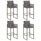 5 Piece Garden Bar Set with Cushions Grey Poly Rattan Acacia 3328898