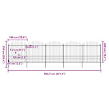 Garden Fence with Spear Top Steel 892.5x200 cm Black 277752