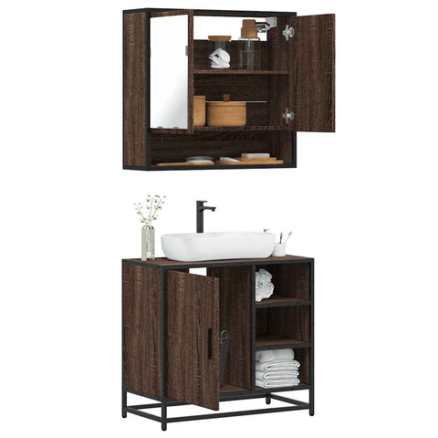 ZNTS 2 Piece Bathroom Furniture Set Brown Oak Engineered Wood 3300939