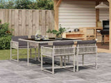 5 Piece Garden Dining Set with Cushions Light Grey Poly Rattan 3211439