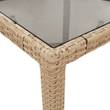 Garden Table with Glass Top Beige 90x90x75 cm Poly Rattan 365527
