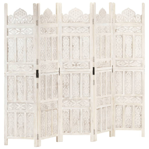 Hand carved 5-Panel Room Divider White 200x165 cm Solid Mango Wood 285320